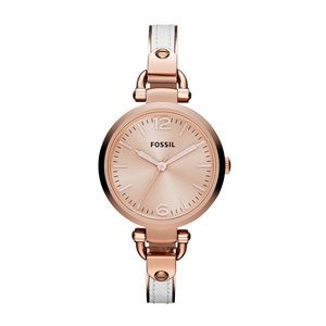 Fossil Georgia White Leather & Rose Gold Watch